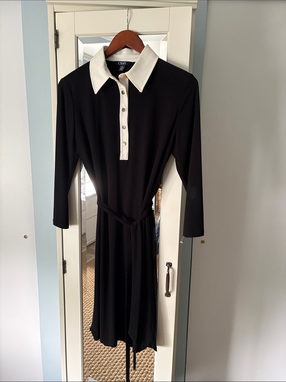 Chaps Black Dress with White Collar and Placket